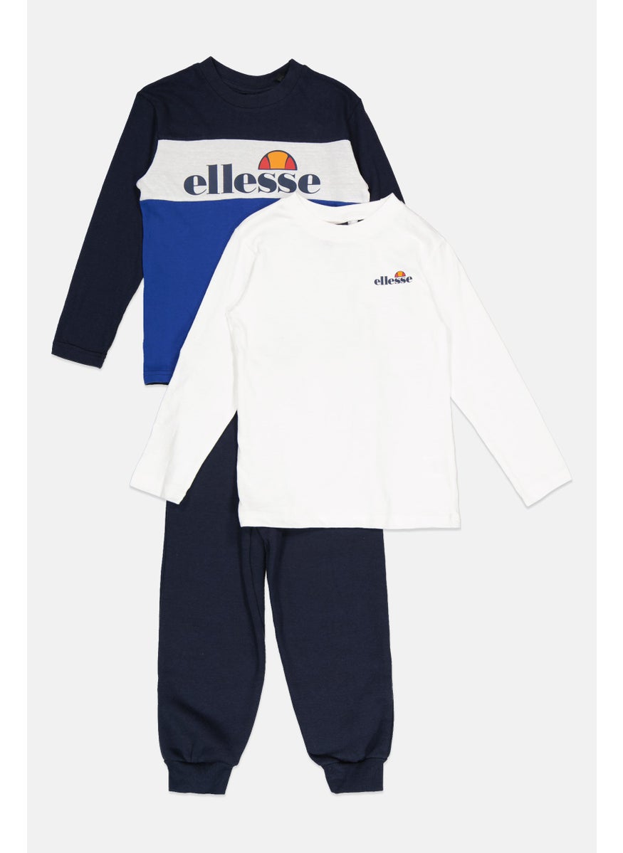 Ellesse Toddlers Boy 3 Pcs Brand Logo Sweatshirt And Sweatpants, Navy  - Image 4