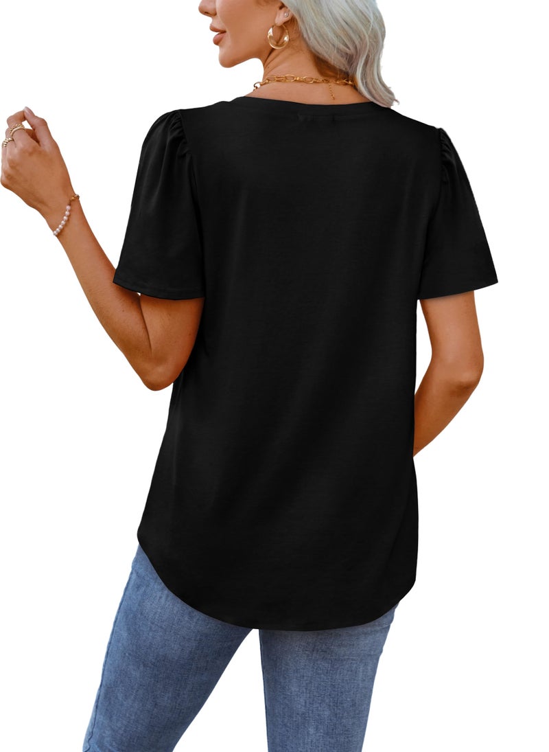 OFEEFAN Business Casual Tops for Women Short Sleeve Plus Size T Shirts V Neck Tops Black 2XL - Image 5
