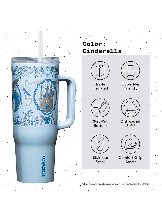 Corkcicle x Disney Princess Cinderella Cruiser Insulated Tumbler with Handle & Straw - 40 oz Reusable Water Bottle Keeps Beverage Cold for 20Hrs, Hot for 9Hrs - Cupholder Friendly, Spill Proof Tumbler - Image 4