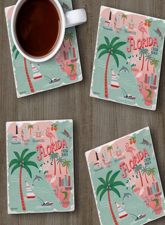 Counterart Thirstystone Florida Attractions 4 Pack Tumbled Tile Stone Coasters with Protective Cork Backing 4" Square Manufactured in The USA - Image 4
