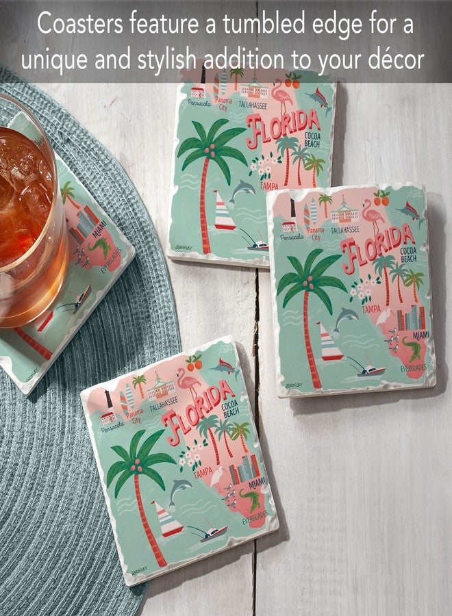 Counterart Thirstystone Florida Attractions 4 Pack Tumbled Tile Stone Coasters with Protective Cork Backing 4" Square Manufactured in The USA - Image 2
