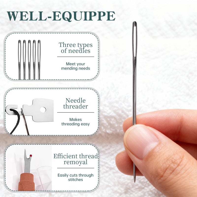 Iemtic Sewing Tool Set, Big Eye Steel Sewing Needle Kit, Threader and Needle Repair Kit Stainless Steel Needles for Hand Sewing (37PCS) - Image 2