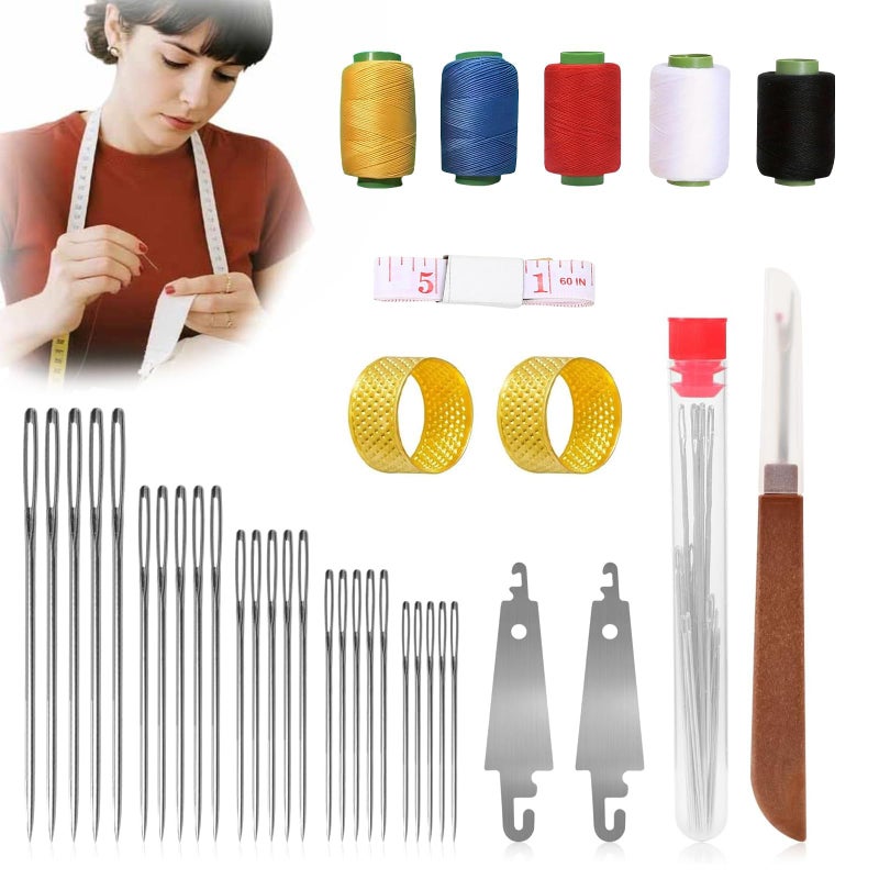 Iemtic Sewing Tool Set, Big Eye Steel Sewing Needle Kit, Threader and Needle Repair Kit Stainless Steel Needles for Hand Sewing (37PCS) - Image 1