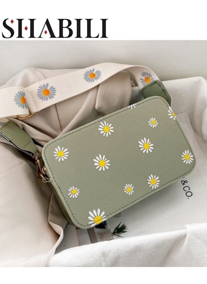 SHABILI Girls' Sweet Shoulder Bag, Student's Chrysanthemum Pattern Crossbody Bag Sling Bag Side Bag Carry Bag, Daily Commuter Mobile Phone Bag Small Bag Card Holder Passport Bag Wallet for Women/Ladies  - Image 1