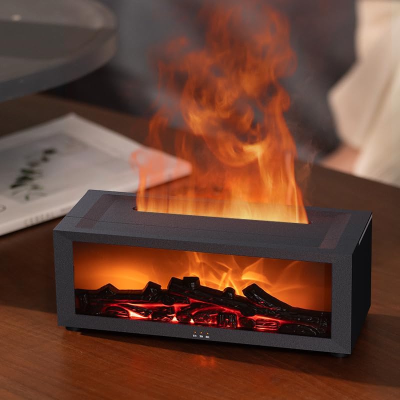 SENMUL Eseential Oil Diffuser, Fireplace Flame Oil Diffuser - Aromatherapy Aroma Humidifier, Upgrade 7 Flame Colors Noiseless 150ml Remote Control - Perfect for Bedroom Home Office (Fireplace Black) - Image 2