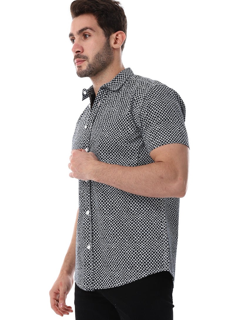 WHITE RABBIT Navy Blue & White Self Pattern Short Sleeves Shirt  - Image 2