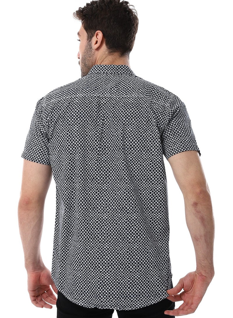 WHITE RABBIT Navy Blue & White Self Pattern Short Sleeves Shirt  - Image 3