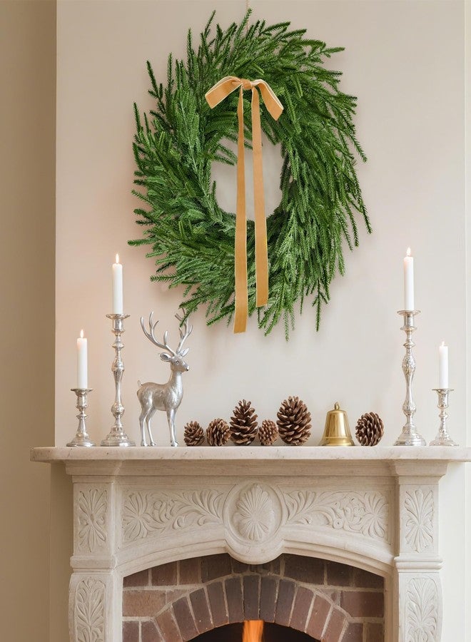 Cherica 24 Inch Real Touch 2 Pcs Norfolk Pine Wreath Christmas Decorations for Front Door, Artificial Plants Green Christmas Wreath with Lights Home Decor, Xmas Decor for Mantel Wall Holiday Winter Decor - Image 4