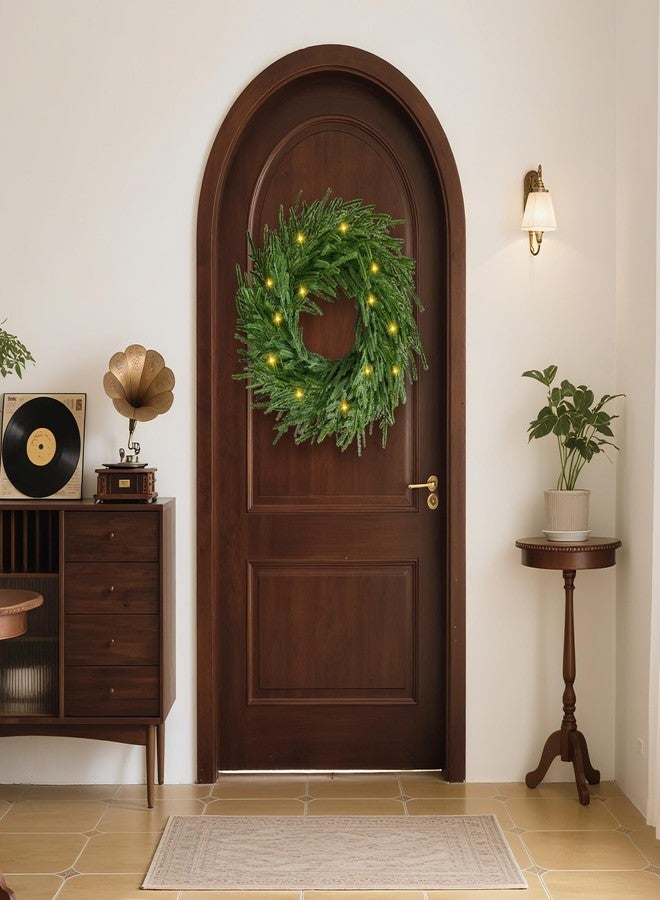 Cherica 24 Inch Real Touch 2 Pcs Norfolk Pine Wreath Christmas Decorations for Front Door, Artificial Plants Green Christmas Wreath with Lights Home Decor, Xmas Decor for Mantel Wall Holiday Winter Decor - Image 3