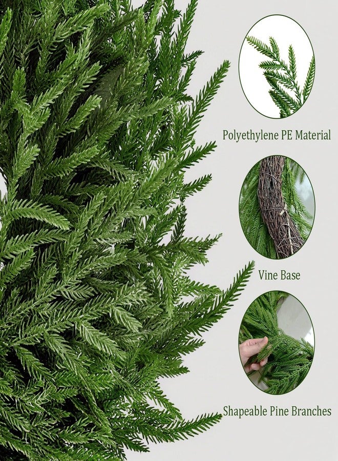 Cherica 24 Inch Real Touch 2 Pcs Norfolk Pine Wreath Christmas Decorations for Front Door, Artificial Plants Green Christmas Wreath with Lights Home Decor, Xmas Decor for Mantel Wall Holiday Winter Decor - Image 5