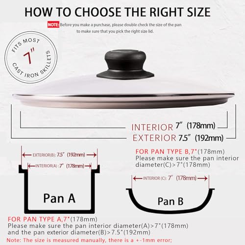 CORYTAO 7 Inch Pot Lid Tempered Glass Pan Lids - Oven Safe Replacement Glass Lid for 7" Frying Pan Wok Pot Skillet, Clear - Image 2