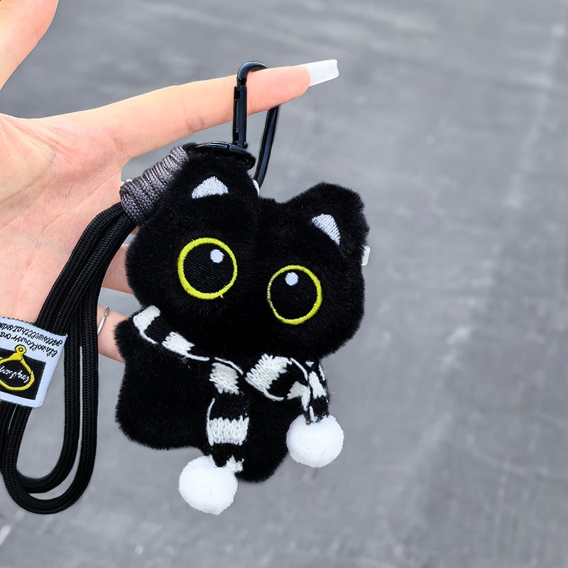Cute Black Cat Plush Toy Bag Charm Keychain with Squeaky Sound - Image 3