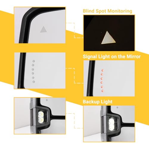 Sanooer Switchback Towing Mirrors for 2007-2021 Tundra, 2008-2017 Sequoia with Dual State Light Turn Signal Light Power Glass Heated Arrow Running Light Blind Spot Monitoring Extendable Fold Pair Set (Smoke) - Image 4