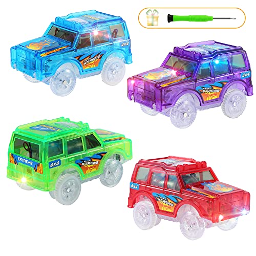Save Unicorn Tracks Cars only Replacement Toy Cars for Tracks Glow in The Dark Car Tracks Accessories with 5 Flashing LED Lights Compatible with Most Car Tracks for Kids Boys and Girls4pack - Image 1