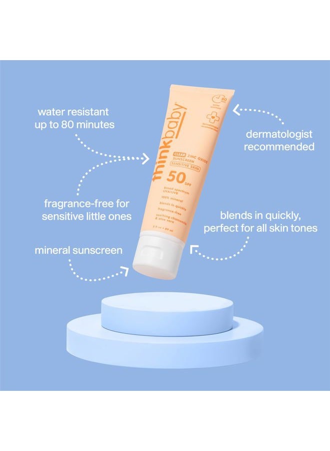 Thinkbaby Mineral Sunscreen for Sensitive Skin, SPF 50 Clear Zinc Oxide Baby Sunblock, 3 Fl Oz, Broad Spectrum UVA/UVB Protection, Natural, Water Resistant, Reef Safe, Vegan - Image 2