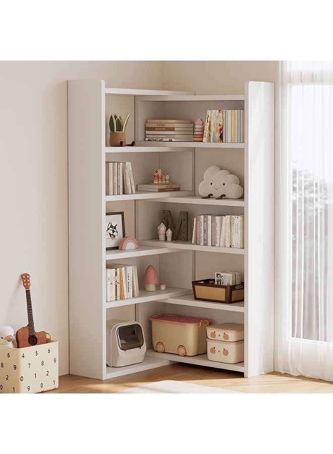 Corner Bookcase, 146cm Wooden Corner Bookcase, 5-Tier L-Shaped Freestanding Storage Cabinet, Large Open Bookshelf with Fixtures, Suitable for Living Room, Bedroom, Study, Office (White) - Image 1