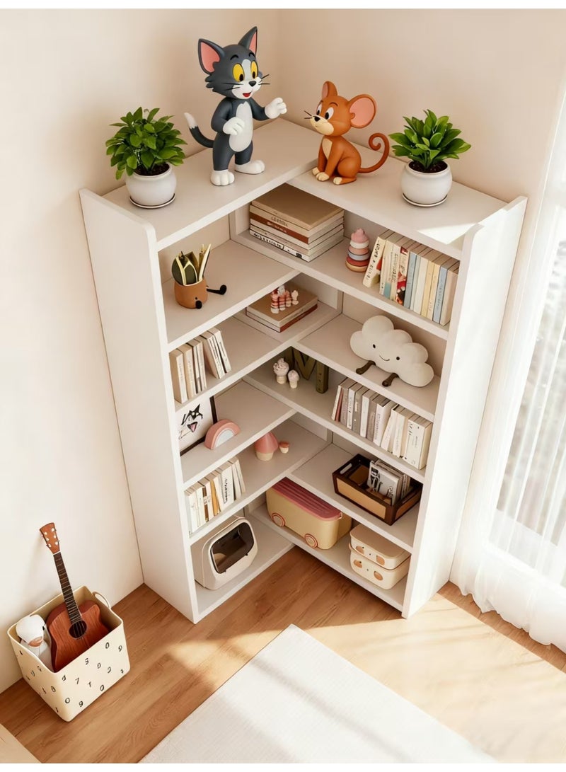 Corner Bookcase, 146cm Wooden Corner Bookcase, 5-Tier L-Shaped Freestanding Storage Cabinet, Large Open Bookshelf with Fixtures, Suitable for Living Room, Bedroom, Study, Office (White) - Image 4