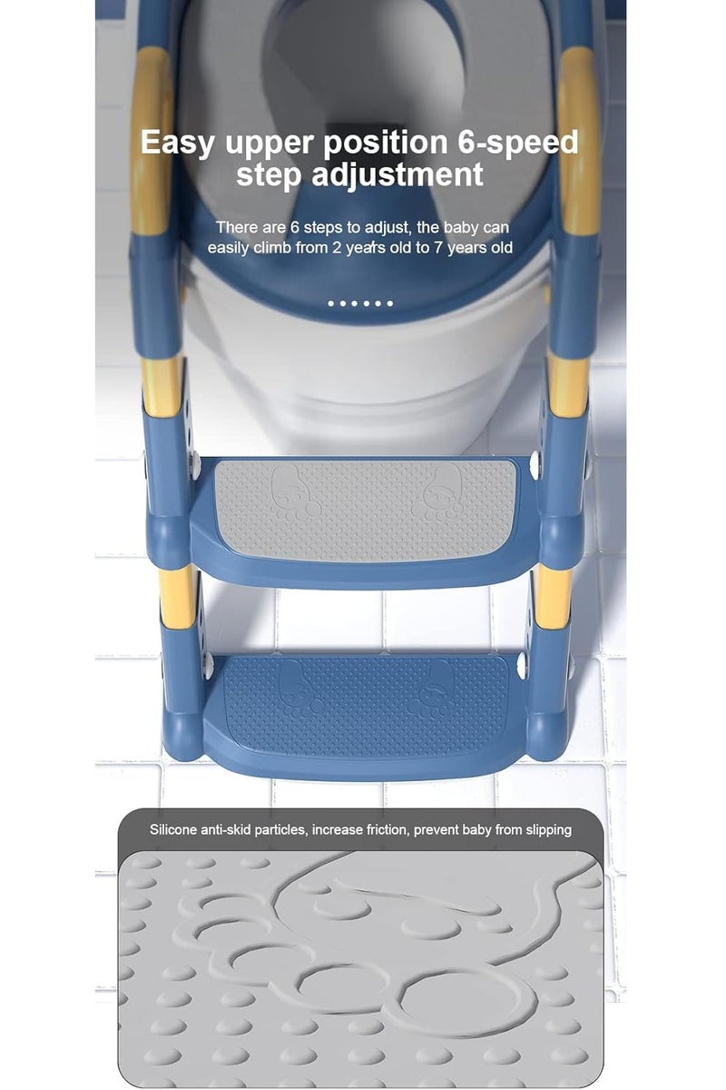 مقعد تدريب على استخدام المرحاض مع سلم، مقعد مرحاض قابل للطي للتدريب مع مقاعد متدرجة للأولاد والبنات 2 في 1 مقعد مرحاض للأطفال قابل للتعديل مع وسائد مضادة للانزلاق ووسادة مريحة - Image 4