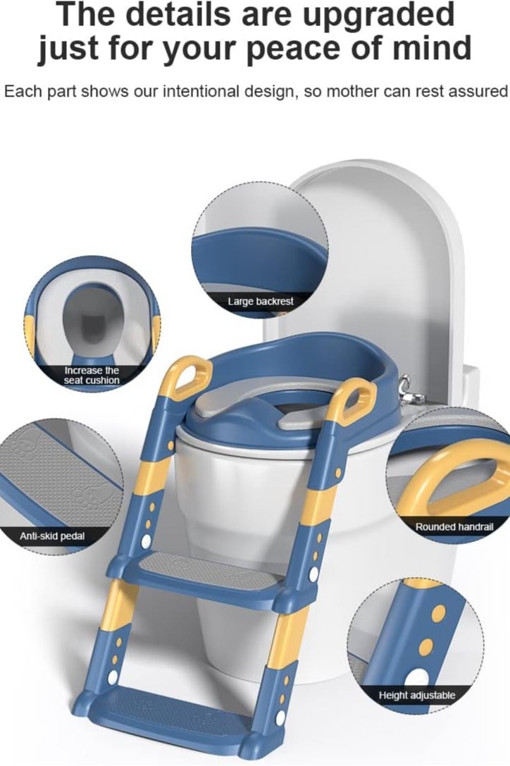 مقعد تدريب على استخدام المرحاض مع سلم، مقعد مرحاض قابل للطي للتدريب مع مقاعد متدرجة للأولاد والبنات 2 في 1 مقعد مرحاض للأطفال قابل للتعديل مع وسائد مضادة للانزلاق ووسادة مريحة - Image 3