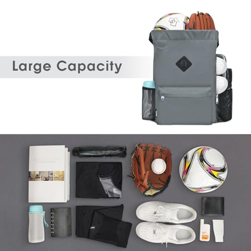 WANDF Drawstring Backpack Sports Gym Bag with Shoes Compartment, Water-Resistant String Backpack Cinch for Women Men(Large,Grey) - Image 4