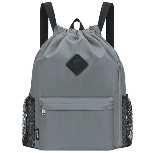 WANDF Drawstring Backpack Sports Gym Bag with Shoes Compartment, Water-Resistant String Backpack Cinch for Women Men(Large,Grey) - Image 1