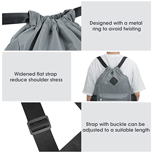 WANDF Drawstring Backpack Sports Gym Bag with Shoes Compartment, Water-Resistant String Backpack Cinch for Women Men(Large,Grey) - Image 5