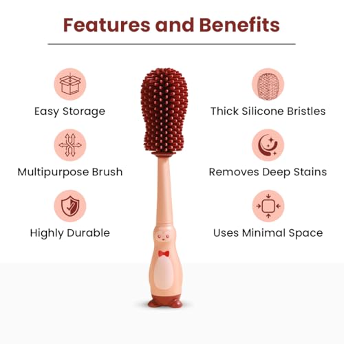 tütots 4 in 1 Silicone Bottle Cleaner Brush Set - Includes Nipple Straw, Lid & Bottle Brush - Efficient Baby Bottle Cleaning with Thick Bristles - Compact Baby Bottle Brush Set for Minimal Space - Image 3