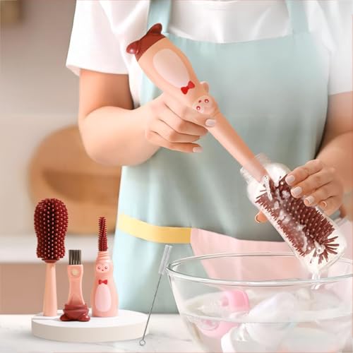 tütots 4 in 1 Silicone Bottle Cleaner Brush Set - Includes Nipple Straw, Lid & Bottle Brush - Efficient Baby Bottle Cleaning with Thick Bristles - Compact Baby Bottle Brush Set for Minimal Space - Image 5