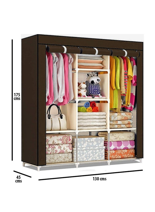 Shopper52 Fancy & Portable Fabric Collapsible Wardrobe Storage Rack - Brown | Foldable Clothes Closet Organizer | 3-Door Cupboard Almirah for Home & Bedroom | Multipurpose Wardrobe Shelf - Image 2