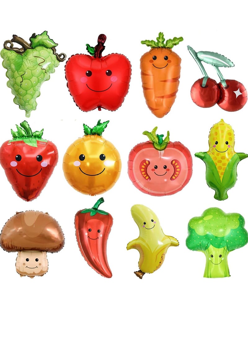 12 Vegetable and Fruit Shaped Balloons, Inflatable Toys In The Shape of Grapes, Apples, Oranges, Mushrooms, Peppers, Corn, Kitchen Themed Party Decorations,Family Fruit Party Game Props - Image 1