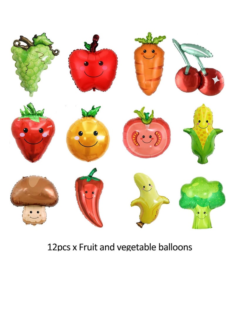 12 Vegetable and Fruit Shaped Balloons, Inflatable Toys In The Shape of Grapes, Apples, Oranges, Mushrooms, Peppers, Corn, Kitchen Themed Party Decorations,Family Fruit Party Game Props - Image 2