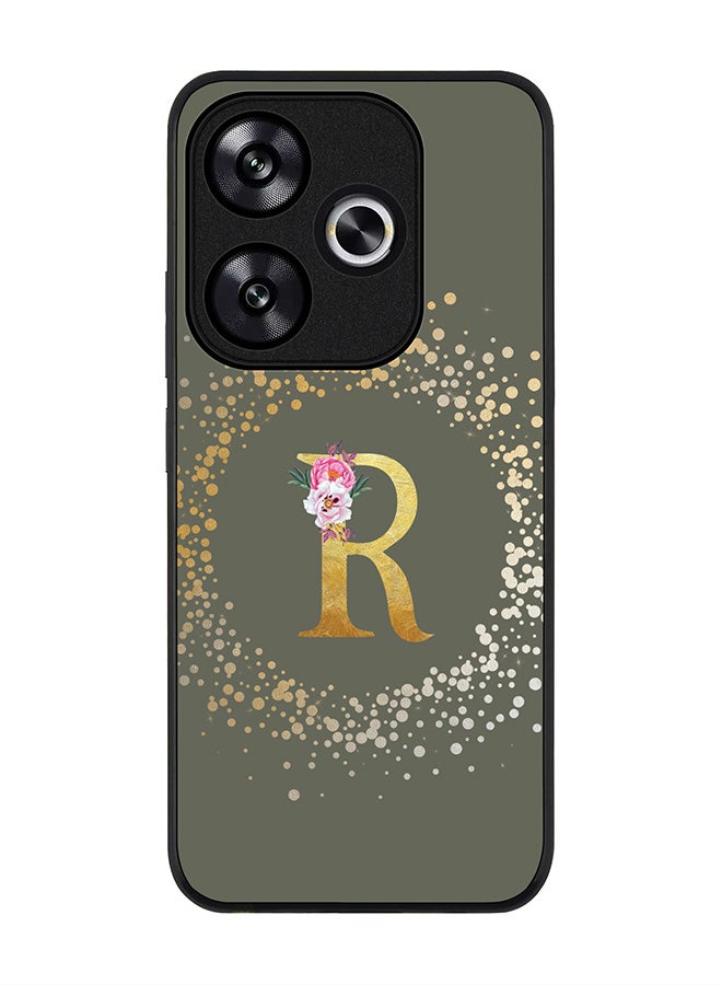 Stylizedd Rugged Black edge case for Xiaomi Poco F6 / Xiaomi Redmi Turbo 3 Case Cover- Custom Monogram Initial Letter Floral Pattern Alphabet - R (Olive Green) - Image 1