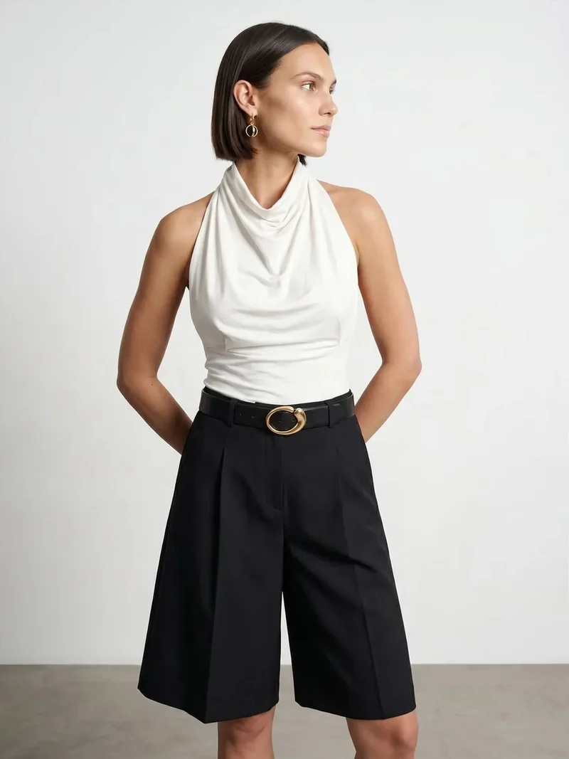 ديلفين Dilvin Fitted Sleeveless Cowl Neck Blouse