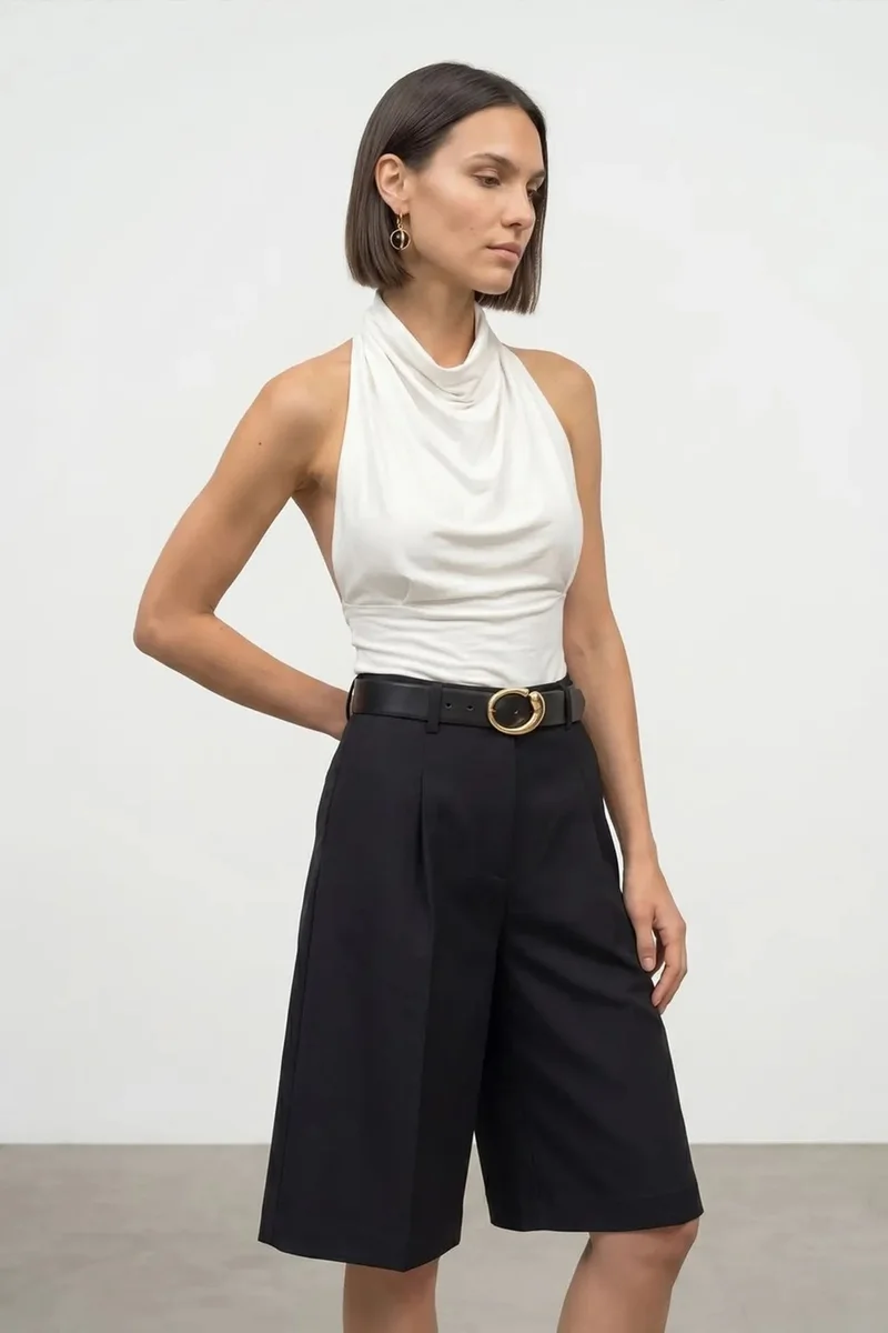 Dilvin White DILVIN Fitted Sleeveless Cowl Neck Blouse for Women | Best Price UAE
