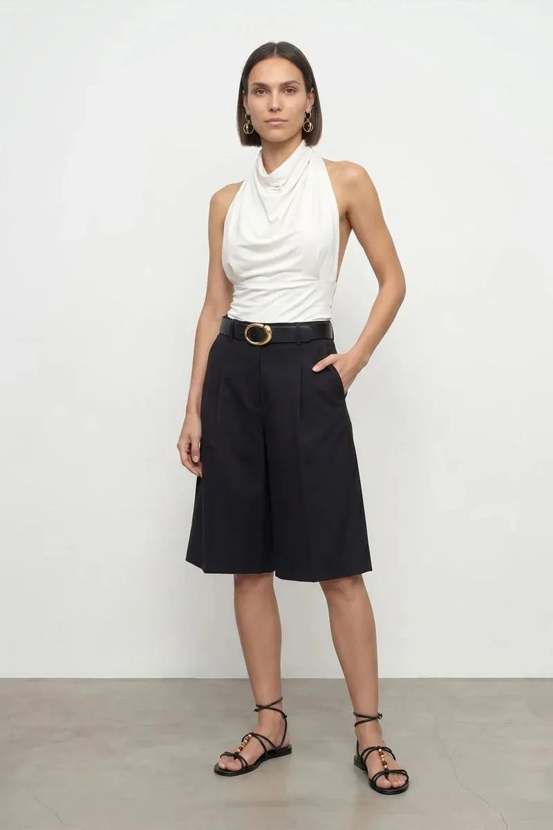 Dilvin White DILVIN Fitted Sleeveless Cowl Neck Blouse for Women | Best Price UAE