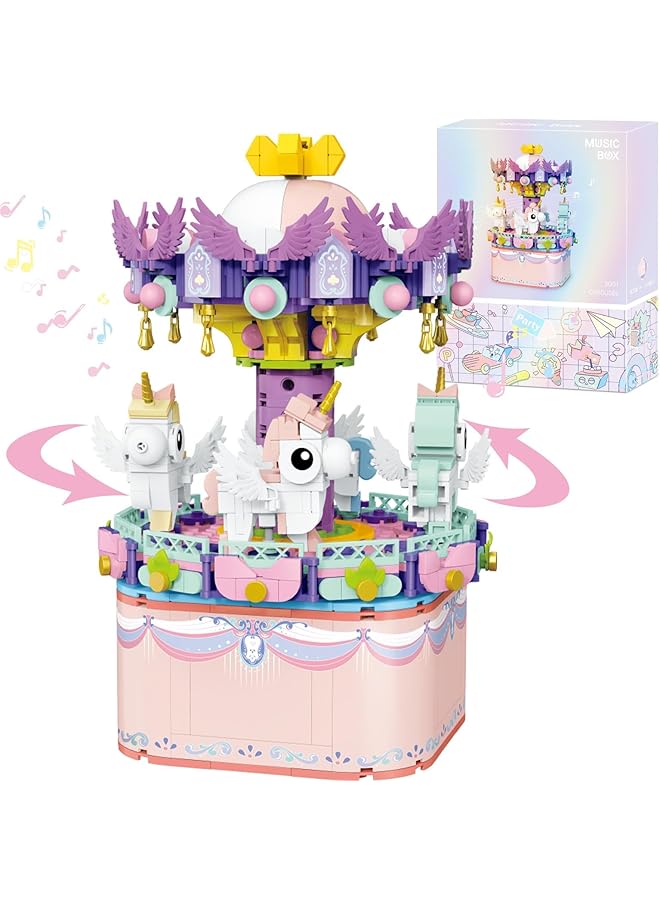 Excefore Music Box Building Toys 874Pcs Rotating Carousel Diy Construction Set For Kids & Adults Stem Block Toy Ideal Birthday Gift For Boys & Girls 8 9 10 11 12 Years Old - Image 1