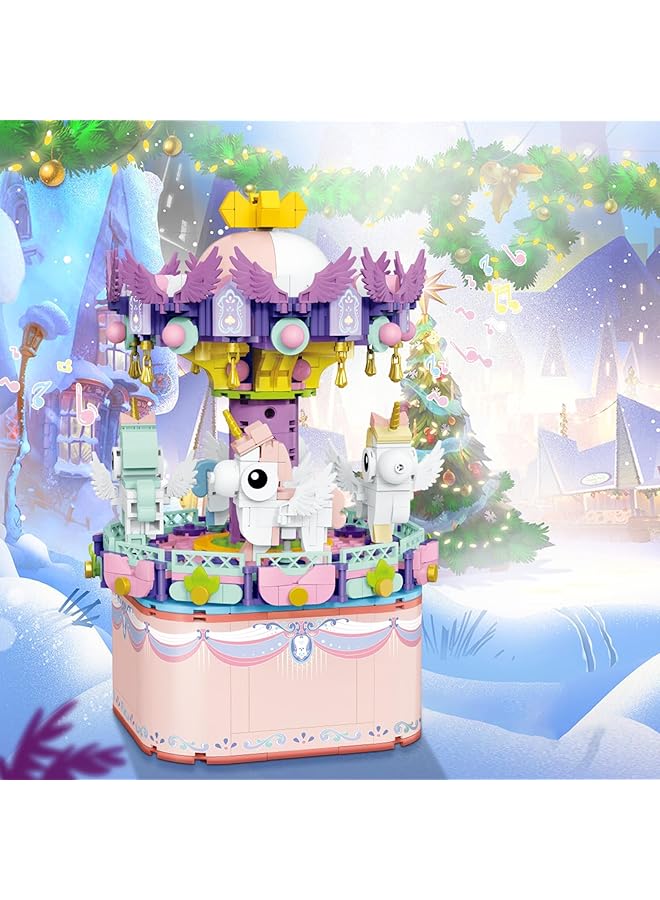 Excefore Music Box Building Toys 874Pcs Rotating Carousel Diy Construction Set For Kids & Adults Stem Block Toy Ideal Birthday Gift For Boys & Girls 8 9 10 11 12 Years Old - Image 2