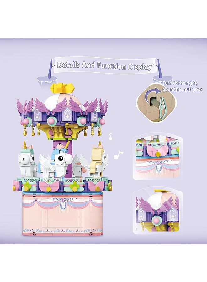 Excefore Music Box Building Toys 874Pcs Rotating Carousel Diy Construction Set For Kids & Adults Stem Block Toy Ideal Birthday Gift For Boys & Girls 8 9 10 11 12 Years Old - Image 3