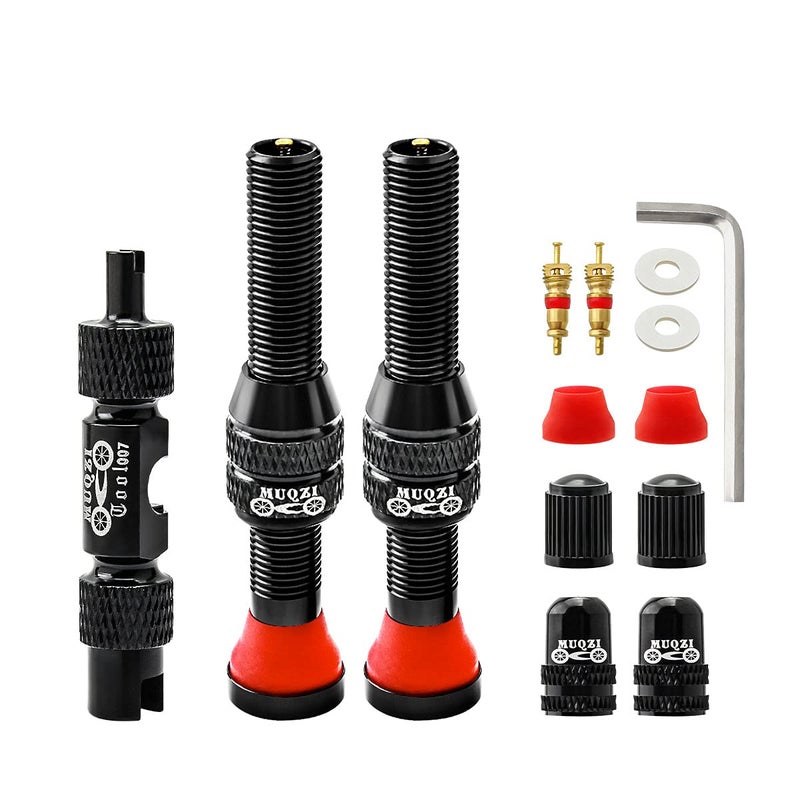 MUQZI Tubeless Schrader Valve Stems Kits Alloy 60mm Bike No Tubes Valve Schrader Stems Universal for MTB Rim Tubeless Valve with Removal Tool Black - Image 3