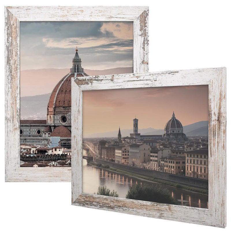 إطار صور 11x14 من غولدن ستيت آرت بتصميم خشبي ريفي مع حواف عريضة لتعليق على الحائط - عبوة من 2 باللون الأبيض