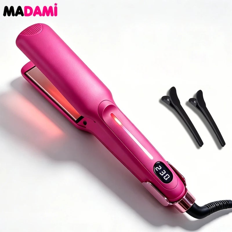 مدامي مملس شعر Infrared Titanium Hair Straightener 1.5 Inch Wide Floating Plate Flat Iron Adjustable Temp Dual Voltage Travel Hair Styling Tool - Image 1