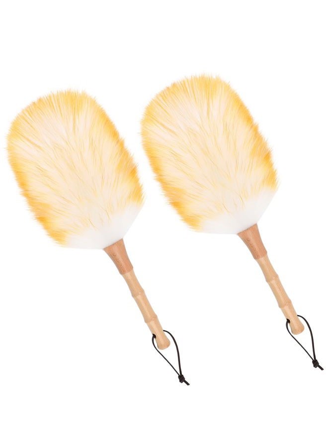iHUFeather Lambswool Duster for Cleaning with Solid Wooden Handle Leather Hang Strap 14.9 inch Natural Feather Duster for Cleaning Ceiling Fans Window Blinds Computer Furniture - Image 1