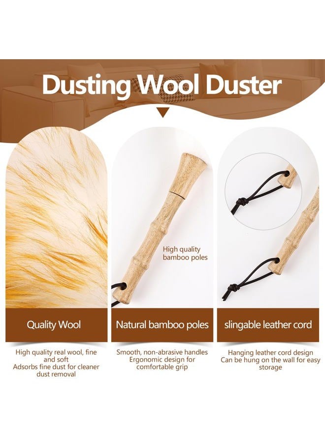 iHUFeather Lambswool Duster for Cleaning with Solid Wooden Handle Leather Hang Strap 14.9 inch Natural Feather Duster for Cleaning Ceiling Fans Window Blinds Computer Furniture - Image 3