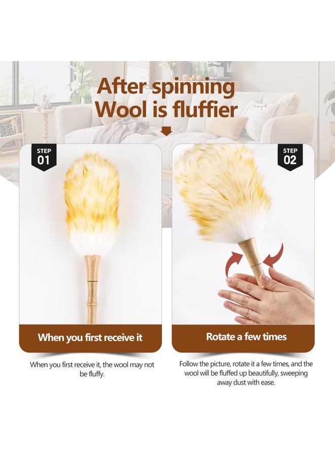 iHUFeather Lambswool Duster for Cleaning with Solid Wooden Handle Leather Hang Strap 14.9 inch Natural Feather Duster for Cleaning Ceiling Fans Window Blinds Computer Furniture - Image 4