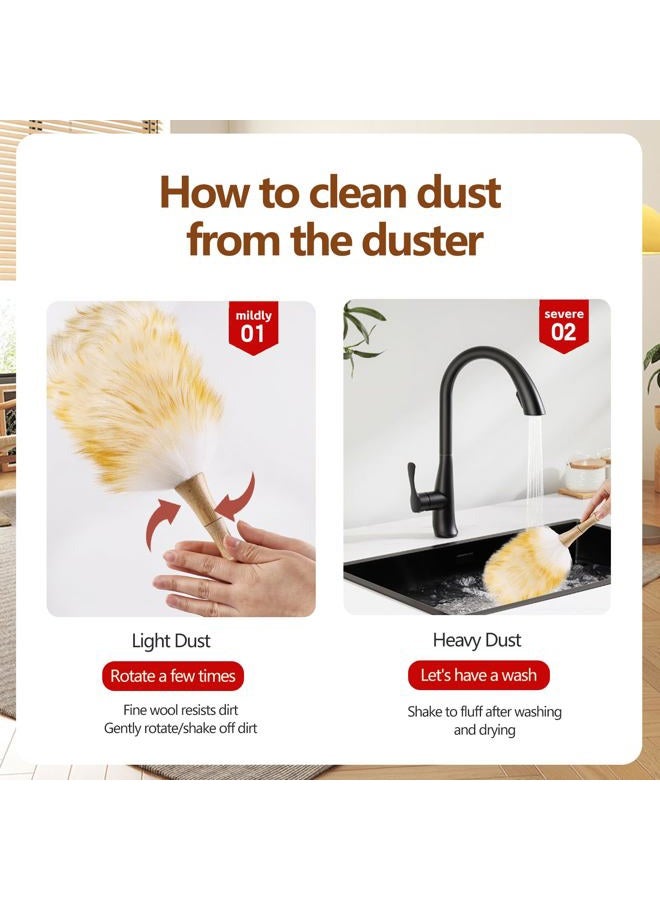 iHUFeather Lambswool Duster for Cleaning with Solid Wooden Handle Leather Hang Strap 14.9 inch Natural Feather Duster for Cleaning Ceiling Fans Window Blinds Computer Furniture - Image 5