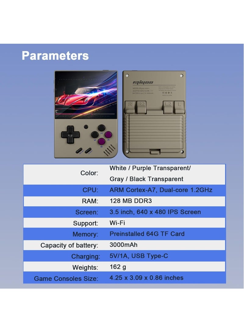 Grey Mini Plus Handheld Game Console with Storage Case, 3.5 IPS Screen, 64G TF Card Loaded with 10,000+ Games, Long-lasting Battery for 7+ Hours of Gaming, Supports Wireless Network Connectivity. - Image 5