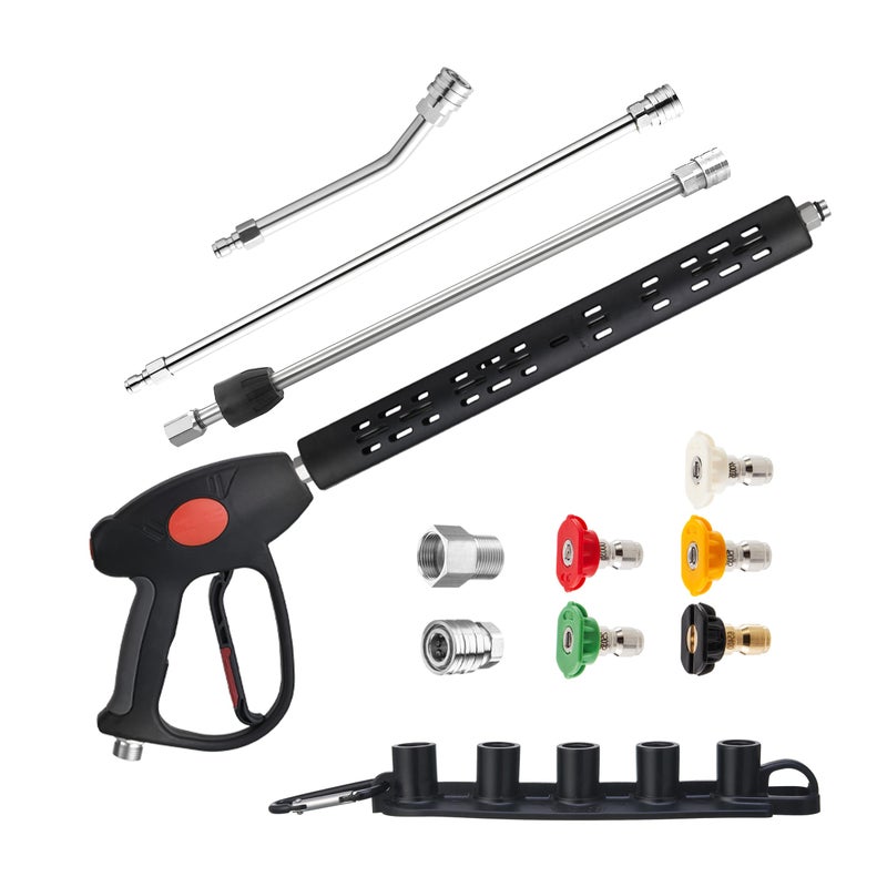 M MINGLE High Pressure Washer Gun Extension Wands and 30 Degree Curved Rod for HardtoReach Areas M22 15mm or M22 14mm Fitting 5 Nozzle Tips 4000 PSI - Image 2