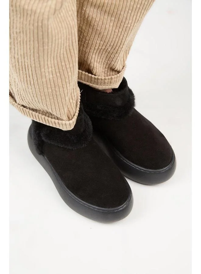 Manijero  (Azura Mini) Women's Genuine Leather With Fur Lining And Fur Stripe Black Boot. for Women | Best Price UAE