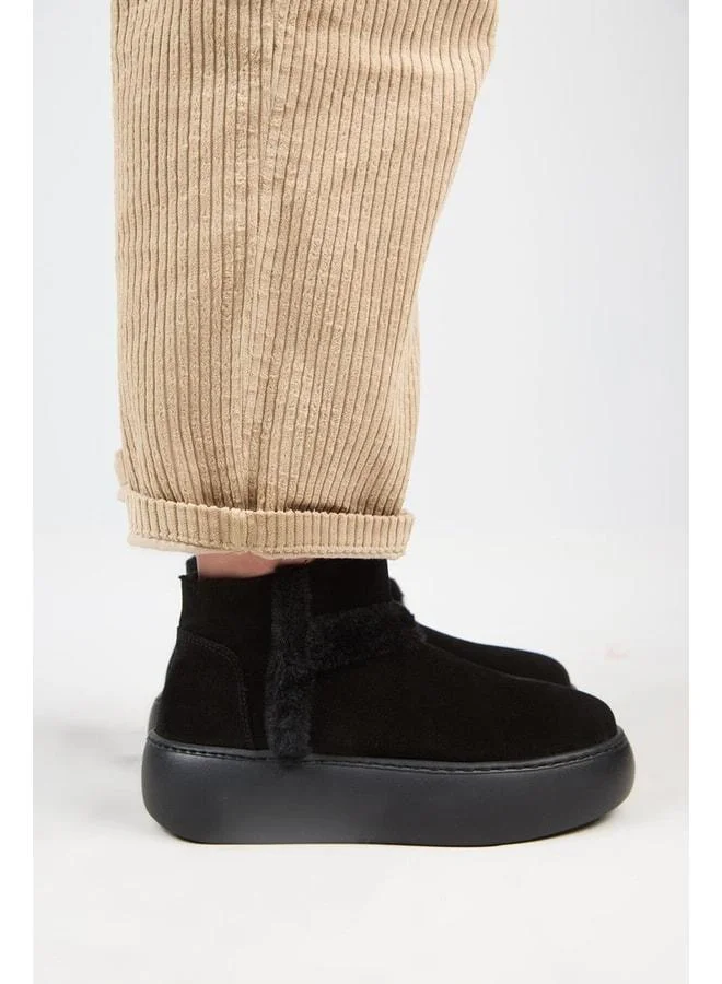 Manijero  (Azura Mini) Women's Genuine Leather With Fur Lining And Fur Stripe Black Boot. for Women | Best Price UAE