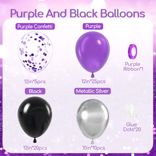 awenztech 60pcs Purple and Black Balloons 12inch Purple and Silver Balloon with Metallic Silver Confetti Balloons for Bridal Shower Graduation Birthday Party decorations - Image 5